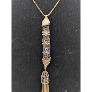 ALEXIS  BITTAR RHINESTONE TASSEL NECKLACE WITH MOONSTONE, AMETHYST, CRYSTALS 28”